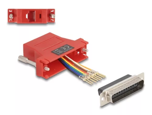 Delock D-Sub 25-tűs dugó   RJ45 anya összekötő adapter piros (DL-67115)