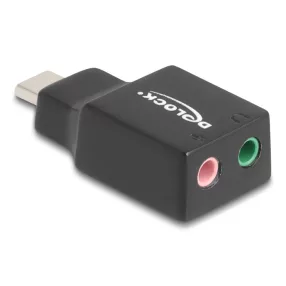   Delock Külső USB Type-C  hangkártya 2 x 3,5 mm-es sztereo jack Plug & Play audio adapterrel személyi számítógépekhez, laptopokhoz és Mac rendszerekhez (DL-67128)