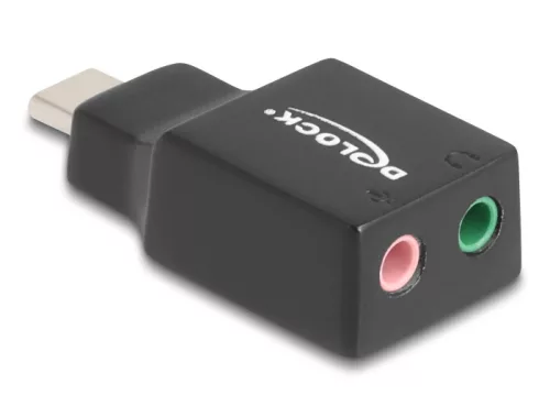 Delock Külső USB Type-C  hangkártya 2 x 3,5 mm-es sztereo jack Plug & Play audio adapterrel személyi számítógépekhez, laptopokhoz és Mac rendszerekhez (DL-67128)