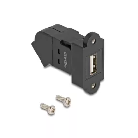   Delock USB 2.0 A-típusú panel tartó anya   A-típusú anya 45 -ban hajlított fekete (DL-67150)