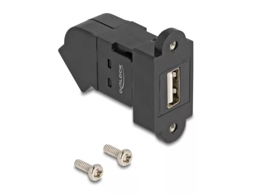 Delock USB 2.0 A-típusú panel tartó anya   A-típusú anya 45 -ban hajlított fekete (DL-67150)