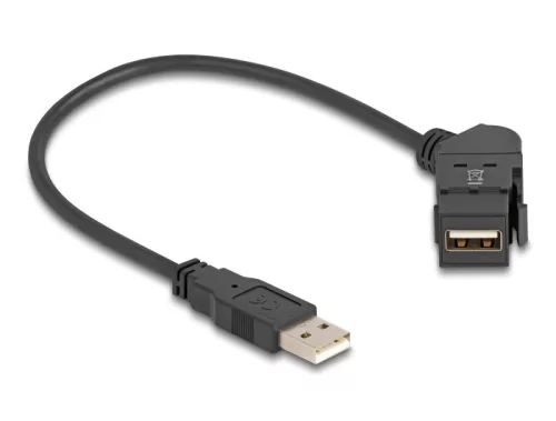 Delock USB 2.0 A-típusú panel tartó anya 45 -ban hajlított   A-típusú apa 30 cm kábellel, fekete (DL-67151)