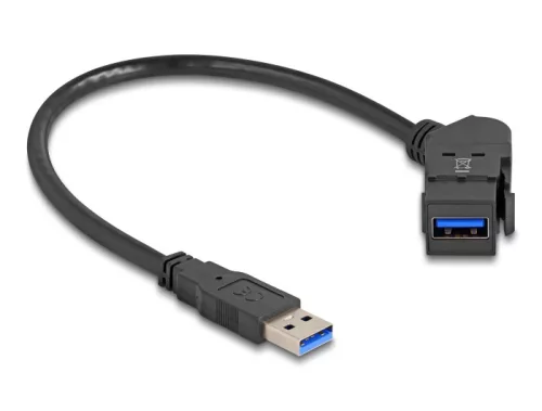 Delock USB 5 Gbps A-típusú panel tartó anya 45 -ban hajlított   A-típusú apa 30 cm kábellel, fekete (DL-67153)