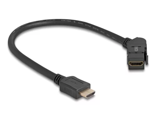 Delock HDMI panel tartó anya 45 -ban hajlított   HDMI apa 30 cm kábellel 8K 60 Hz fekete (DL-67157)