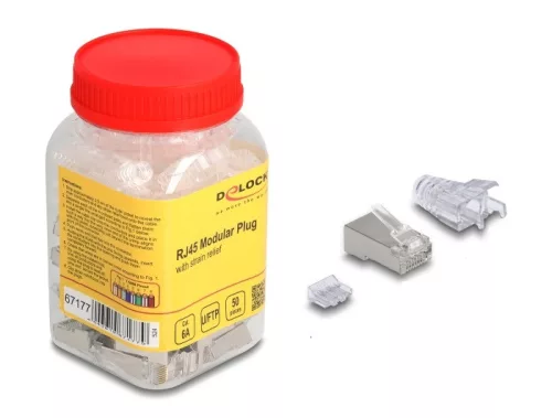 Delock RJ45 Moduláris csatlakozó Cat.6A hajlításvédő csizmával átlátszó 50 db-os készlet (DL-67177)