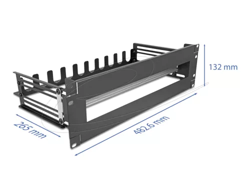 Delock 19  áramkör megszakító borítással, kábel feszültségmentesítés és mélységi állíthatóság DIN sin 3U fém fekete (DL-67282)