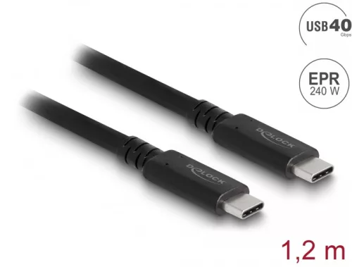 Delock USB4 40 Gbps koaxiális kábel 1,2 m USB PD 3.1 kiterjesztett teljesítménytartomány 240 W (DL-80009)