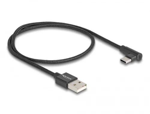 Delock USB 2.0 kábel A-típusú csatlakozódugó - USB Type-C  csatlakozódugó, ívelt, 0,5 m, fekete (DL-80029)