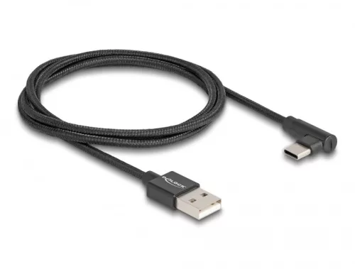 Delock USB 2.0 kábel A-típusú csatlakozódugó - USB Type-C  csatlakozódugó, ívelt, 1 m, fekete (DL-80030)