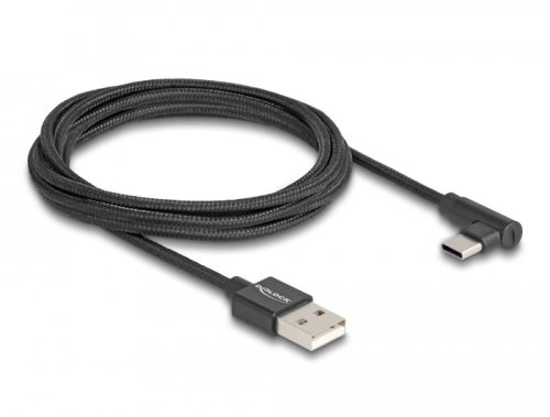 Delock USB 2.0 kábel A-típusú csatlakozódugó - USB Type-C  csatlakozódugó, ívelt, 2 m, fekete