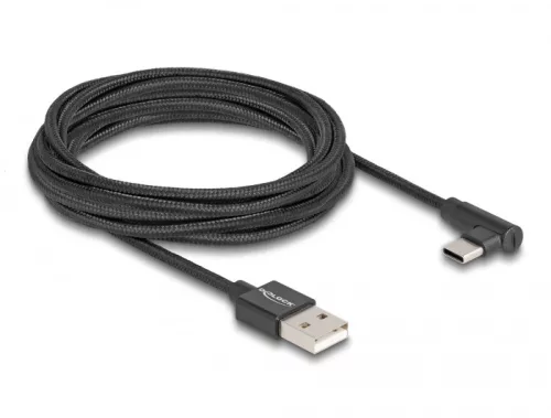 Delock USB 2.0 kábel A-típusú csatlakozódugó - USB Type-C  csatlakozódugó, ívelt, 3 m, fekete (DL-80033)