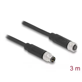   Delock M8 3 tűs kábel A-kódolású apa - anya PUR (TPU) 3 m hosszú (DL-80140)