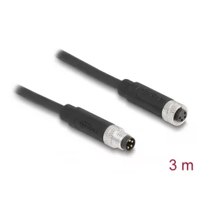   Delock M8 4 tűs kábel A-kódolású apa - anya PUR (TPU) 3 m hosszú (DL-80144)