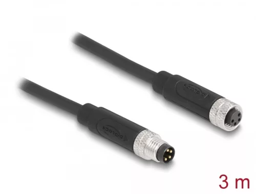 Delock M8 4 tűs kábel A-kódolású apa - anya PUR (TPU) 3 m hosszú (DL-80144)