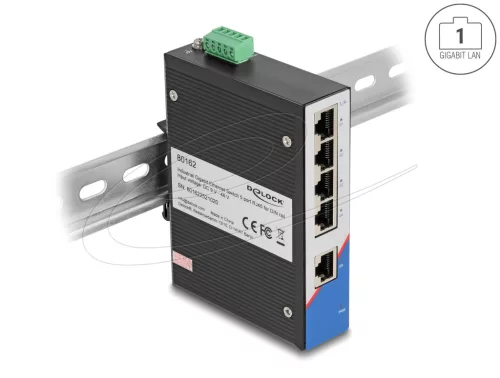 Delock Ipari Gigabit Ethernet Elosztó 5 port RJ45 DIN sínhez (DL-80162)
