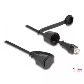   Delock hálózati kábel RJ45 csatlakozó RJ45 dugóhoz Cat.6 STP védőkupakkal kültéri IP68 por- és vízálló fekete 1 m (DL-80166)