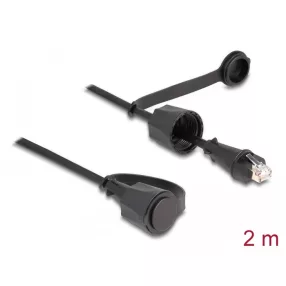   Delock hálózati kábel RJ45 csatlakozó RJ45 dugóhoz Cat.6 STP védőkupakkal kültéri IP68 por- és vízálló fekete 2 m (DL-80167)