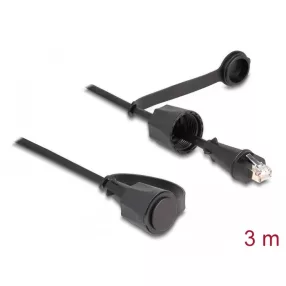   Delock hálózati kábel RJ45 csatlakozó RJ45 dugóhoz Cat.6 STP védőkupakkal kültéri IP68 por- és vízálló fekete 3 m (DL-80168)