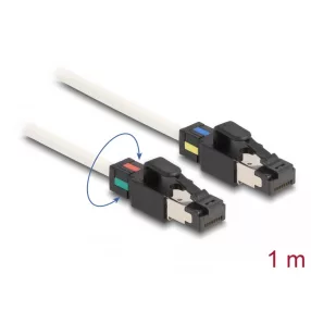   Delock Hálózati kábel RJ45 apa - apa Cat.6A S/FTP változtatható színű csatlakozókkal 1 m fehér (DL-80169)