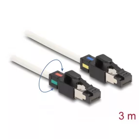   Delock Hálózati kábel RJ45 apa - apa Cat.6A S/FTP változtatható színű csatlakozókkal 3 m fehér (DL-80171)