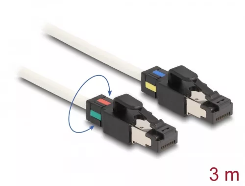 Delock Hálózati kábel RJ45 apa - apa Cat.6A S/FTP változtatható színű csatlakozókkal 3 m fehér (DL-80171)
