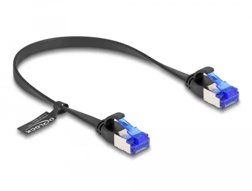 Delock RJ45 lapos patch kábel apa - apa Cat.6A flexibilis 0,25 m fekete (DL-80172)