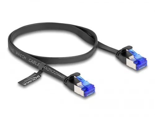 Delock RJ45 lapos patch kábel apa - apa Cat.6A flexibilis 0,5 m fekete (DL-80174)