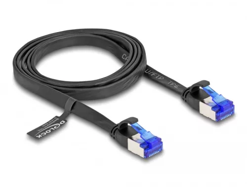 Delock RJ45 lapos patch kábel apa - apa Cat.6A flexibilis 1 m fekete (DL-80175)