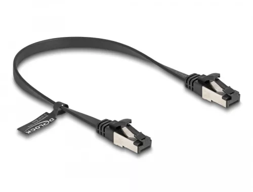 Delock RJ45 lapos patch kábel apa - apa Cat.8.1 flexibilis 0,25 m fekete (DL-80177)