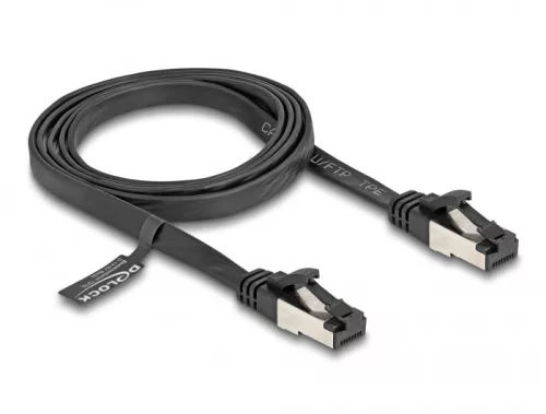 Delock RJ45 lapos patch kábel apa - apa Cat.8.1 flexibilis 1 m fekete (DL-80179)