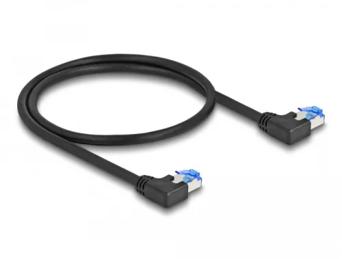 Delock RJ45 hálózati kábel Cat.6A S/FTP balra hajló 0,5 m fekete (DL-80209)