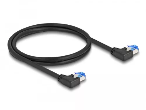 Delock RJ45 hálózati kábel Cat.6A S/FTP balra hajló 1 m fekete (DL-80210)