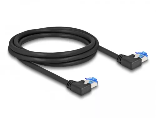 Delock RJ45 hálózati kábel Cat.6A S/FTP balra hajló 2 m fekete (DL-80211)