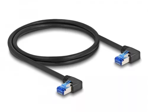 Delock RJ45 hálózati kábel Cat.6A S/FTP jobbra hajló 1 m fekete (DL-80214)
