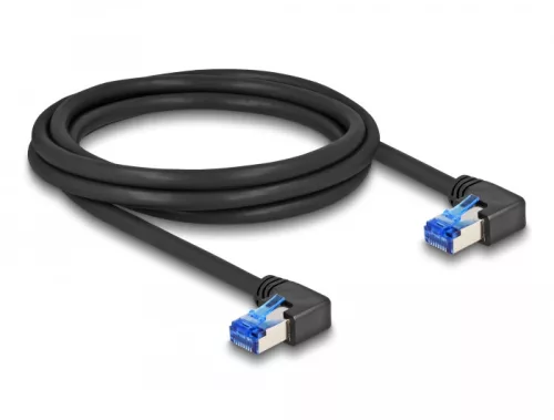 Delock RJ45 hálózati kábel Cat.6A S/FTP jobbra hajló 2 m fekete (DL-80215)