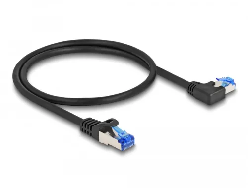 Delock RJ45 hálózati kábel Cat.6A S/FTP egyenes / balra hajló 0,5 m fekete (DL-80217)