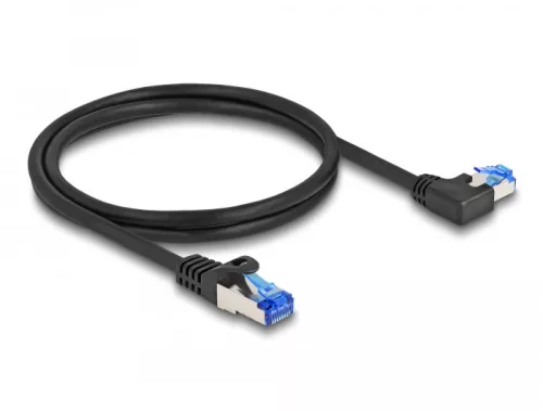 Delock RJ45 hálózati kábel Cat.6A S/FTP egyenes / balra hajló 1 m fekete (DL-80218)