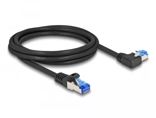Delock RJ45 hálózati kábel Cat.6A S/FTP egyenes / balra hajló 2 m fekete (DL-80219)