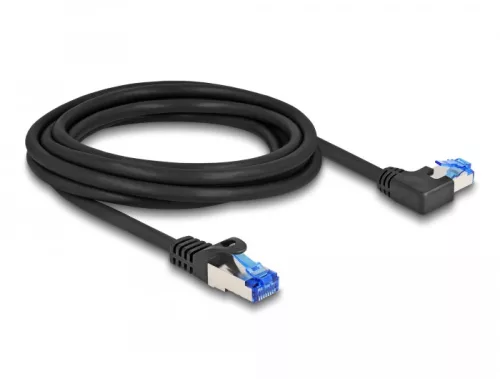 Delock RJ45 hálózati kábel Cat.6A S/FTP egyenes / balra hajló 3 m fekete (DL-80220)