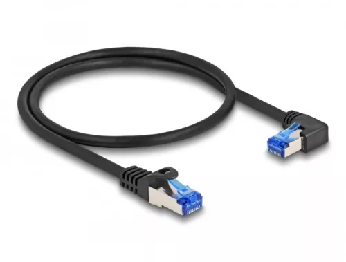 Delock RJ45 hálózati kábel Cat.6A S/FTP egyenes / jobbra hajló 0,5 m fekete (DL-80221)