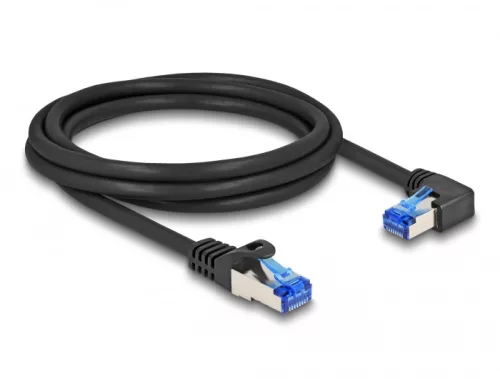 Delock RJ45 hálózati kábel Cat.6A S/FTP egyenes / jobbra hajló 2 m fekete (DL-80223)