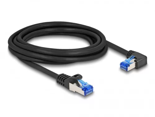 Delock RJ45 hálózati kábel Cat.6A S/FTP egyenes / jobbra hajló 3 m fekete (DL-80224)