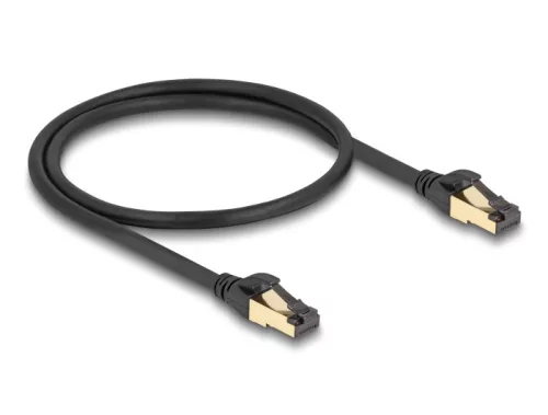 Delock RJ45 hálózati kábel Cat.6A apa - apa S/FTP fekete 50 cm - Cat.7 nyers kábellel, mely alkalmas bel- és kültéri használatra (DL-80247)