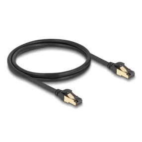   Delock RJ45 hálózati kábel Cat.6A apa - apa S/FTP fekete 1 m - Cat.7 nyers kábellel, mely alkalmas bel- és kültéri használatra (DL-80248)