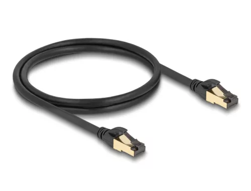Delock RJ45 hálózati kábel Cat.6A apa - apa S/FTP fekete 1 m - Cat.7 nyers kábellel, mely alkalmas bel- és kültéri használatra (DL-80248)