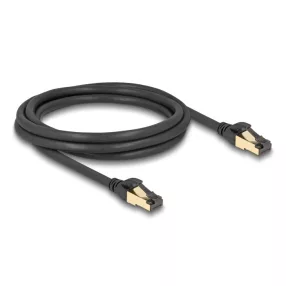   Delock RJ45 hálózati kábel Cat.6A apa - apa S/FTP fekete 2 m - Cat.7 nyers kábellel, mely alkalmas bel- és kültéri használatra (DL-80249)