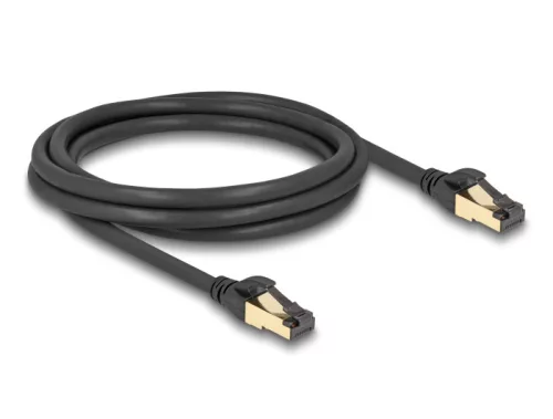 Delock RJ45 hálózati kábel Cat.6A apa - apa S/FTP fekete 2 m - Cat.7 nyers kábellel, mely alkalmas bel- és kültéri használatra (DL-80249)