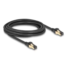   Delock RJ45 hálózati kábel Cat.6A apa - apa S/FTP fekete 3 m - Cat.7 nyers kábellel, mely alkalmas bel- és kültéri használatra (DL-80250)