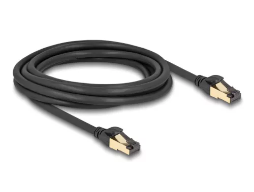 Delock RJ45 hálózati kábel Cat.6A apa - apa S/FTP fekete 3 m - Cat.7 nyers kábellel, mely alkalmas bel- és kültéri használatra (DL-80250)