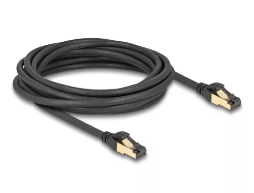 Delock RJ45 hálózati kábel Cat.6A apa - apa S/FTP fekete 5 m - Cat.7 nyers kábellel, mely alkalmas bel- és kültéri használatra (DL-80251)